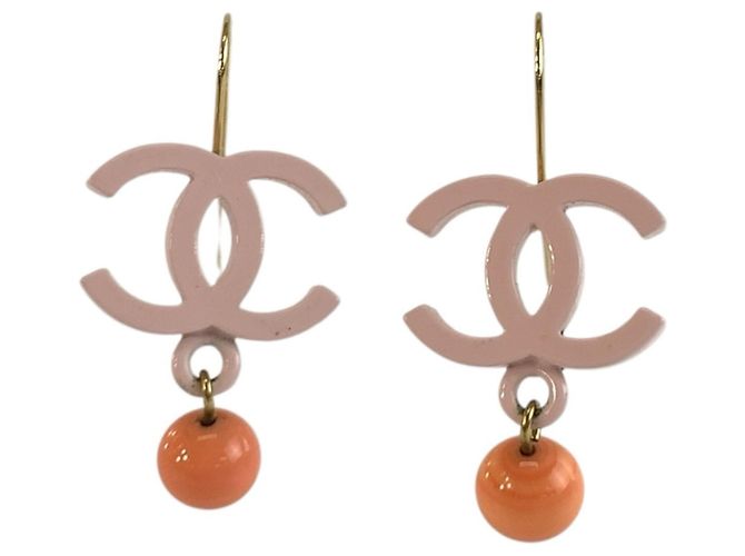 Pendientes Chanel Coco Mark de plástico rosa con chapado en oro Dorado
