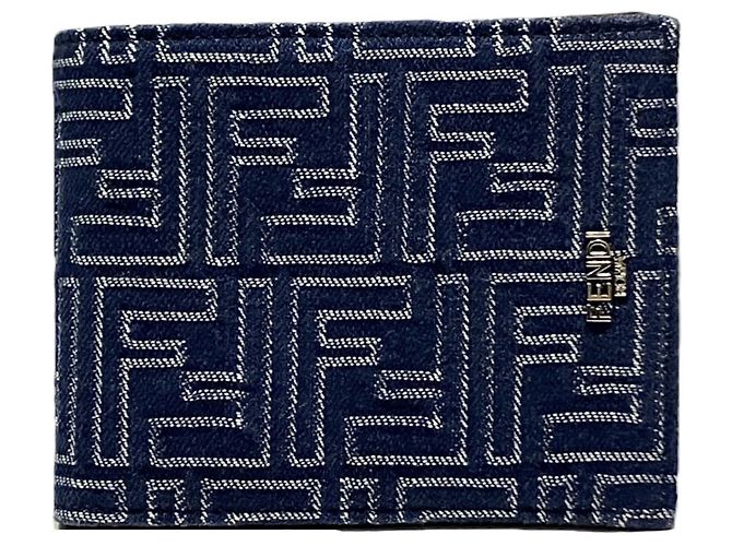Fendi Bi-Fold Wallet Blue Leather and Cloth
