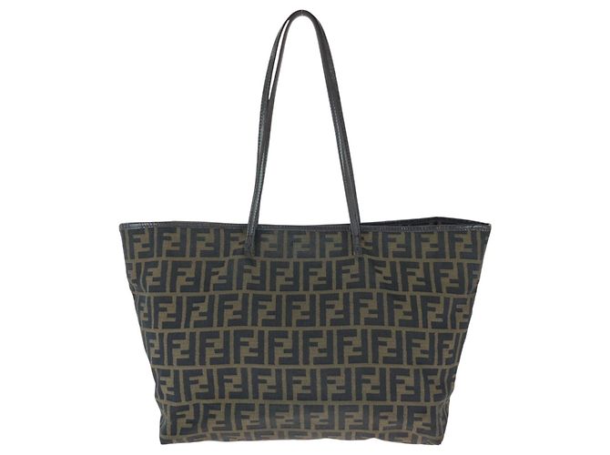 Sac cabas Fendi Zucca Canvas Leather Marron Marron foncé