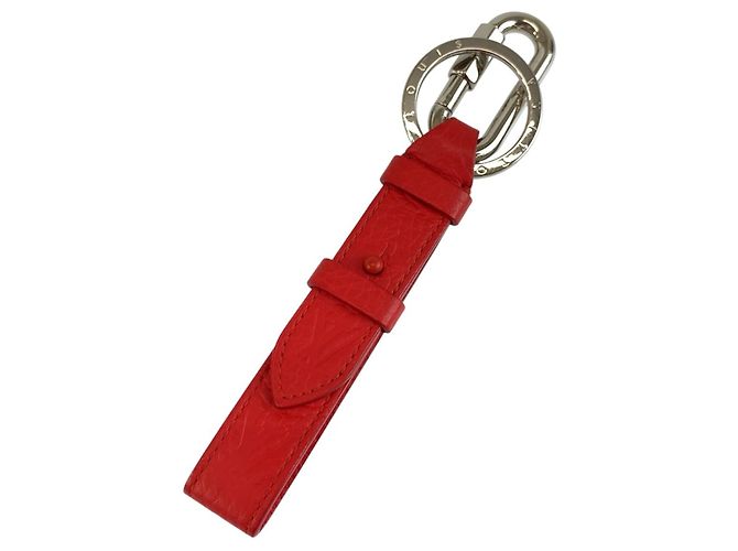 Louis Vuitton Red Leather Keyring Silvery