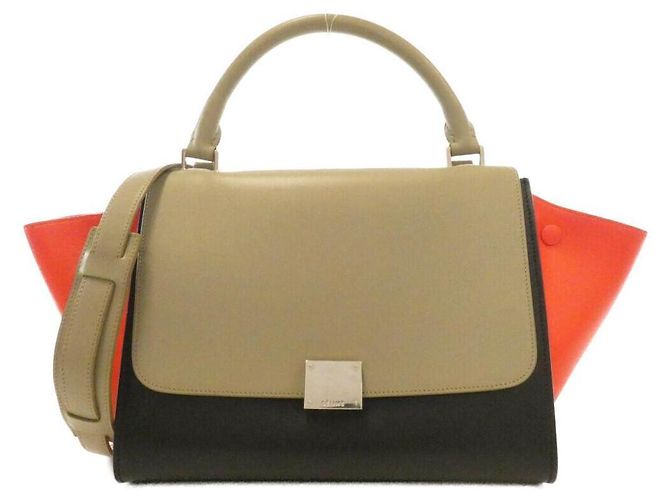 16 Céline Bolsa Celine Small Trapeze em couro de bezerro Vermelho