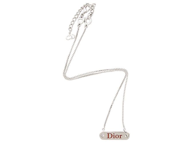 Colar Bar Logo Dior Prata Metálico