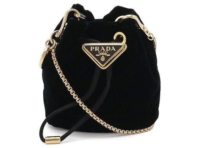 Pouch in velluto Prada con logo triangolare Nero