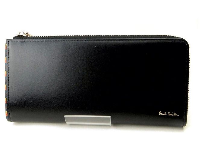 Paul Smith Bright Stripe Trim Leather Long Wallet Black