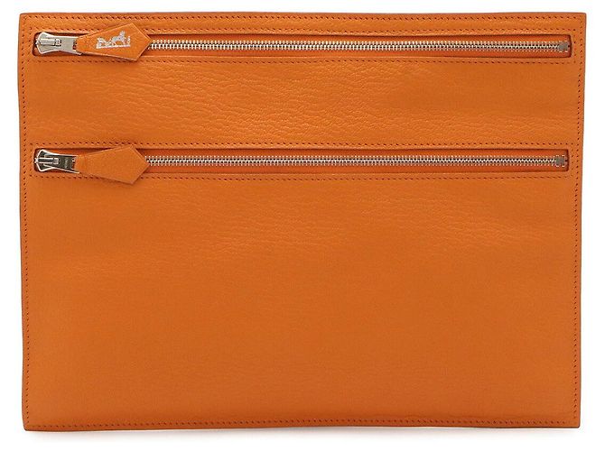 Hermès Hermes W Zip Flat Pouch Orange
