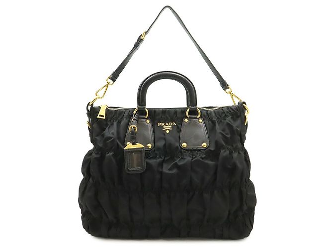 Borsa a spalla 2-Way Gather in Tessuto Prada Nero