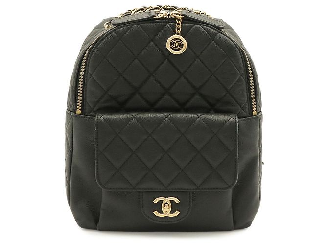 2.55 Chanel Matelasse Coco Mark Chain Backpack Black