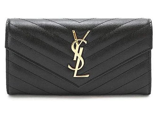 Saint Laurent Monogram Gold Matelassé Long Wallet Black