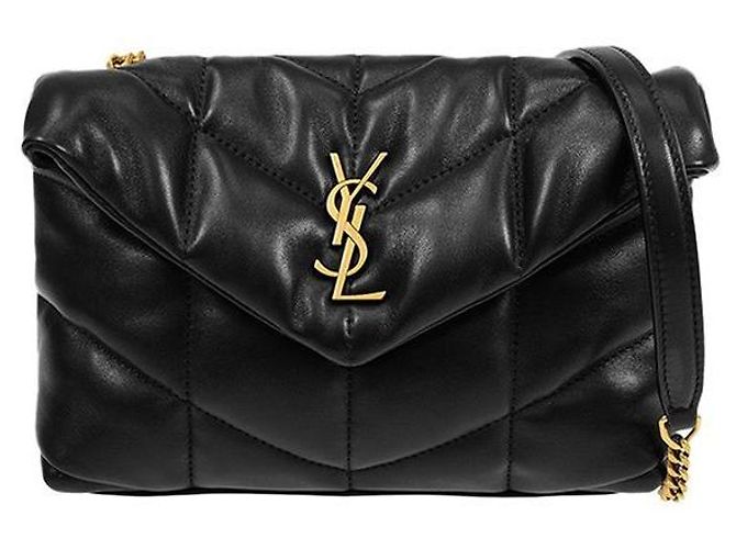 Saint Laurent Bolsa de Ombro Matelassada Gold Puffer Monogram com Corrente Preta Preto