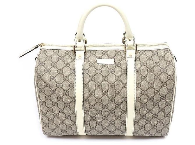 Gucci Sac Boston Joy Medium en PVC blanc verni avec logo GG Marron