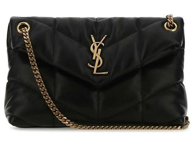 Saint Laurent Borsa a spalla piccola puffer Monogram Gold Nera Nero
