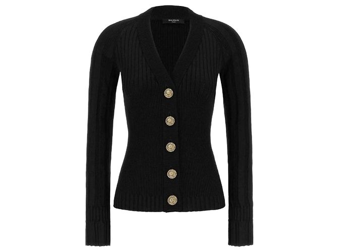 Balmain Leichter Strick-Cardigan mit V-Ausschnitt und Knöpfen Schwarz