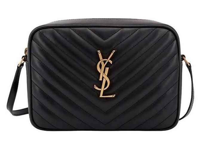 Saint Laurent Gold Monogram Lu Camera Bag Schwarz