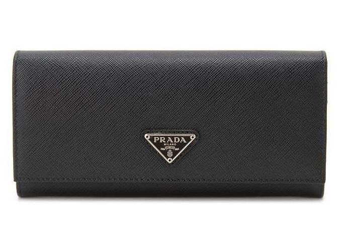 Prada Saffiano Long Wallet Black Leather