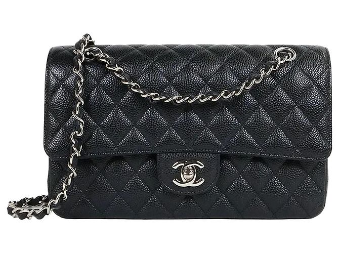Chanel Classic Flap Medium Black Silver Hardware Series Caviar Noir