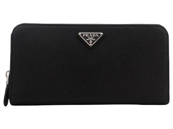 Prada Saffiano Leather Triangle Logo Wallet Black