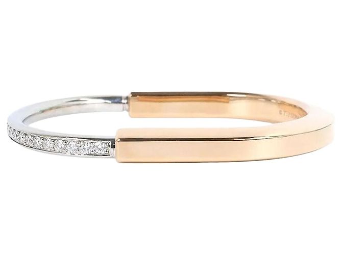 Tiffany & Co Lock Bangle Half Pave Small Rose Gold Weiß