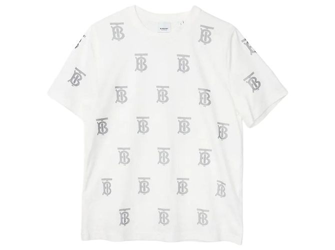 Burberry T-Shirt mit TB Monogramm-Print Größe White Cotton Weiß