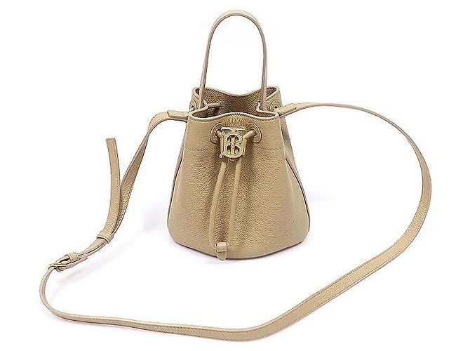 Burberry Mini Borsa Secchiello TB in vitello grana Beige Marrone
