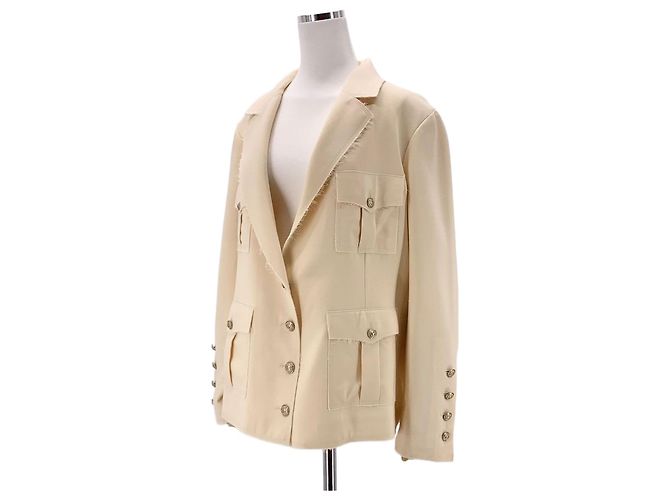 Chanel Logo Gold Button Blazer Jacket White