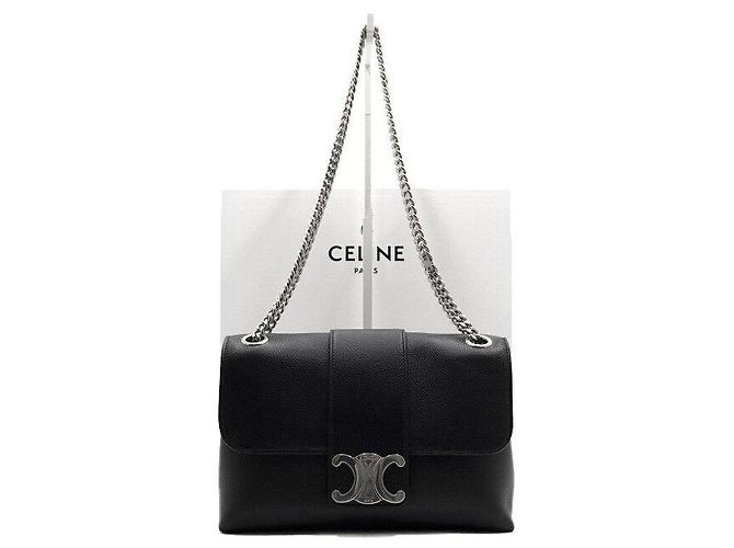 Céline Borsa Triomphe Medium in pelle di vitello nera con catena argentata Nero
