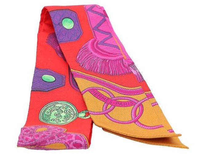 Hermès Lenço de seda Twilly vermelho