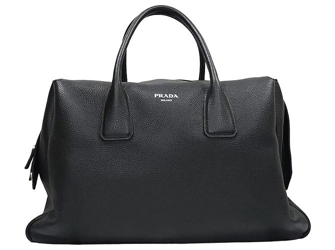 Prada Mala de Viagem Tote em Couro Grão Preto