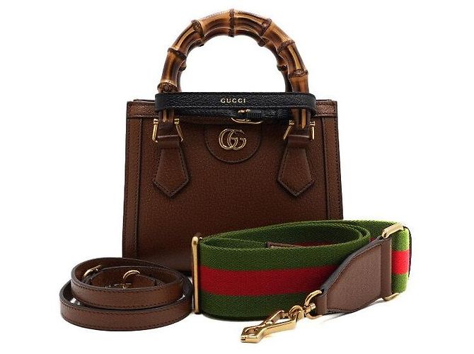 Bamboo Gucci Mini mala tote em couro castanho com pega de bambu Marrom