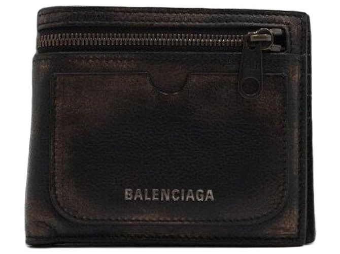 Balenciaga Brown Old Leather Supervised Square Folded Men's Wallet