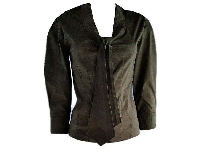 Camisa Yves Saint Laurent de algodón verde oscuro con lazada