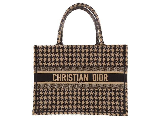 Borsa Tote Christian Dior Medium Houndstooth Nero Beige