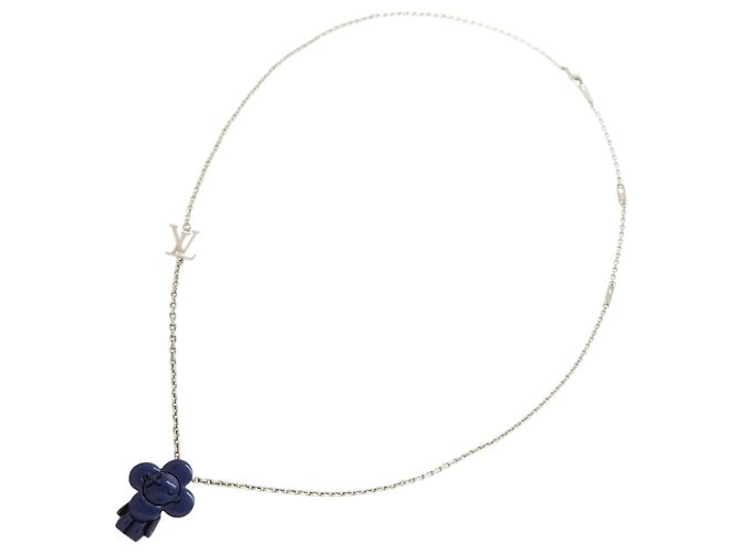Louis Vuitton Vivienne Metall-Charm-Halskette Silber Blau