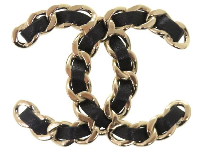 Broche Chanel Coco Mark com motivo de corrente Preto