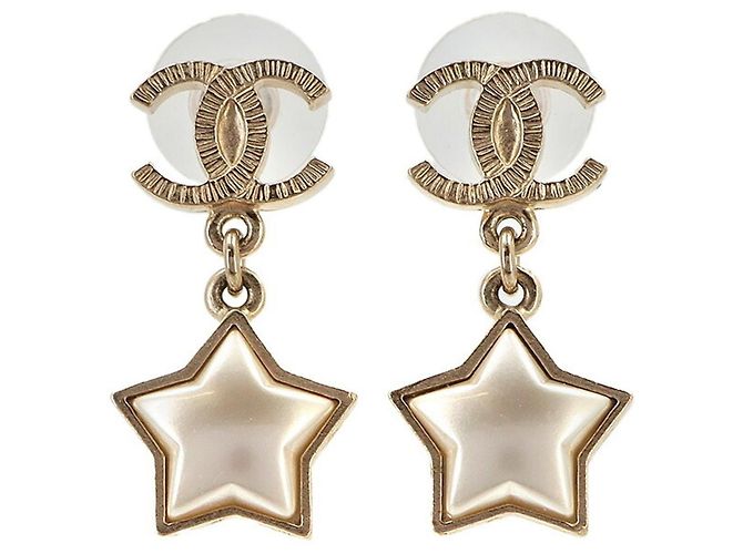 Chanel Coco Mark Star Swing Ohrringe Weiß Golden