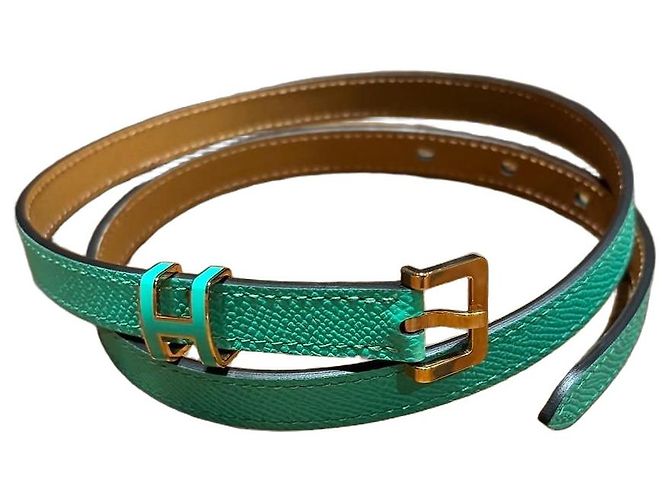 Cinto Hermès Pop H em couro verde Dourado