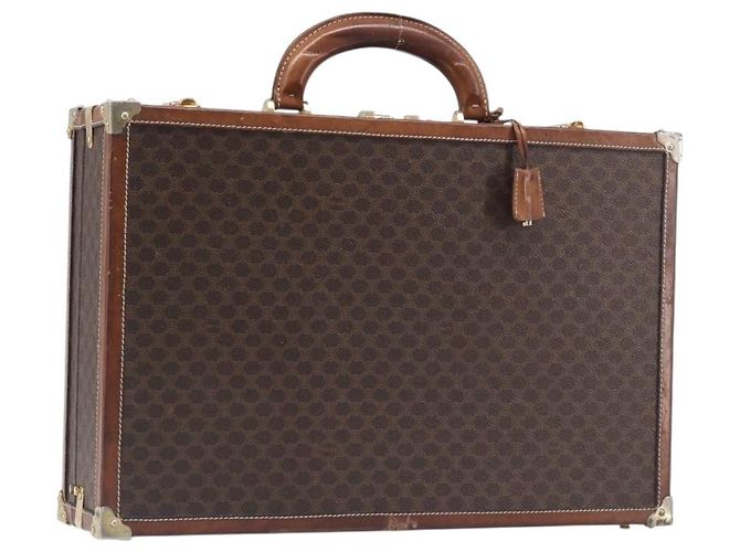 Céline CELINE Macadam Canvas Trunk PVC Leather Brown Gold Auth 196339 Marrone D'oro