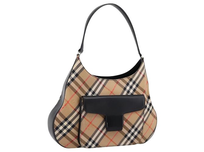 Borsa a tracolla Burberrys Nova Check Canvas Beige Silver Auth 201983 Argento