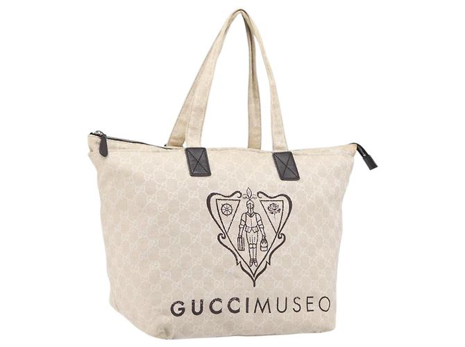 Borsa Tote GUCCI GG Canvas Museo Ivory Silver 283416 Auth 199855 Argento Crudo