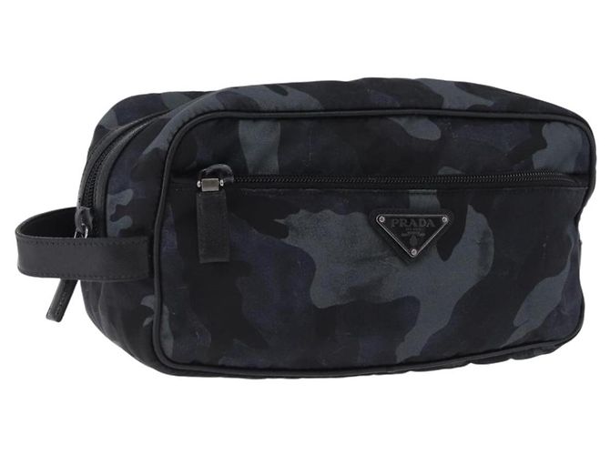 Borsa a pochette PRADA Nylon Navy Silver Auth hk4058 Argento Blu navy