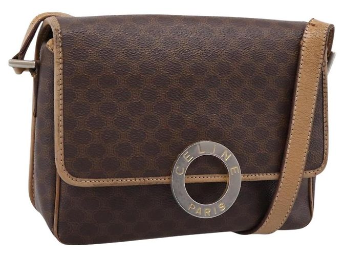 Céline Bolsa de Ombro CELINE Macadam Canvas PVC Leather Brown Gold Auth bs36938 Marrom Dourado