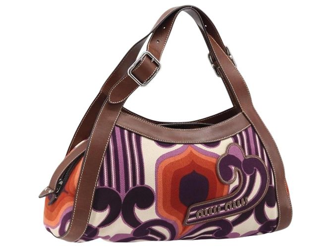 Sac à main Miu Miu Canvas Purple Brown Auth 199357A Marron Violet