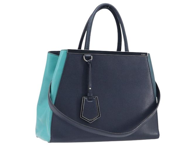 FENDI 2 JOURS Handtasche Leder 2way Navy Silver Auth fm5429A Silber Marineblau