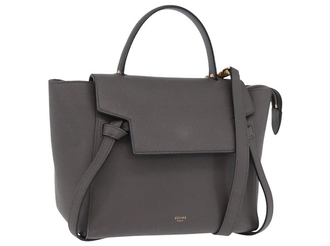 Céline CELINE Bolsa Belt Bag Micro Couro 2 vias Cinza Dourado Auth 199385V Marrom