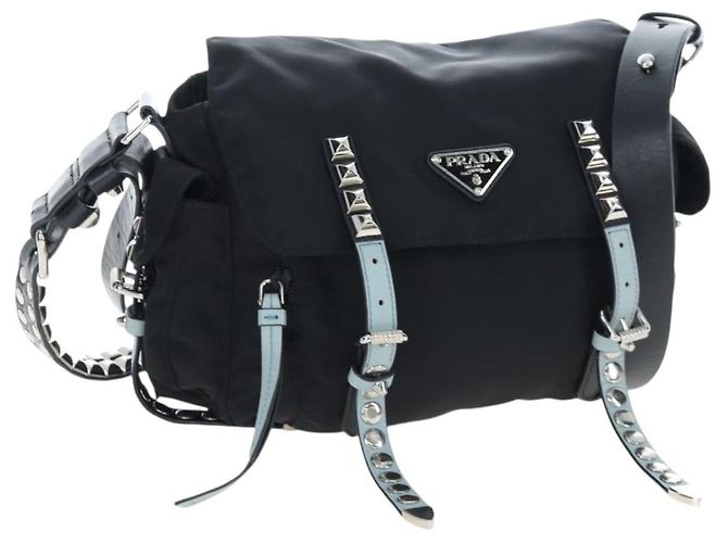 Borsa a tracolla PRADA Nylon Nero Argento Auth 199923SAM