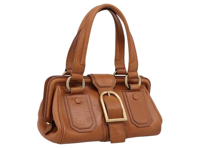 Céline CELINE Doctors Hand Bag Leather Brown Gold Auth 199386A Marron Doré
