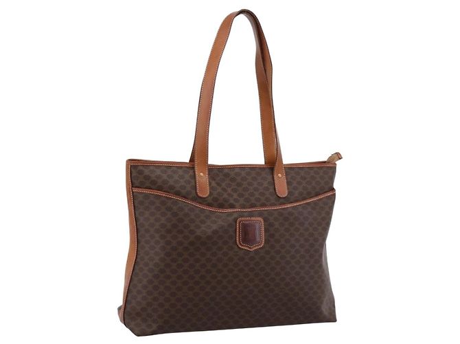 Céline Borsa Tote CELINE Macadam PVC Pelle Marrone Auth 202166
