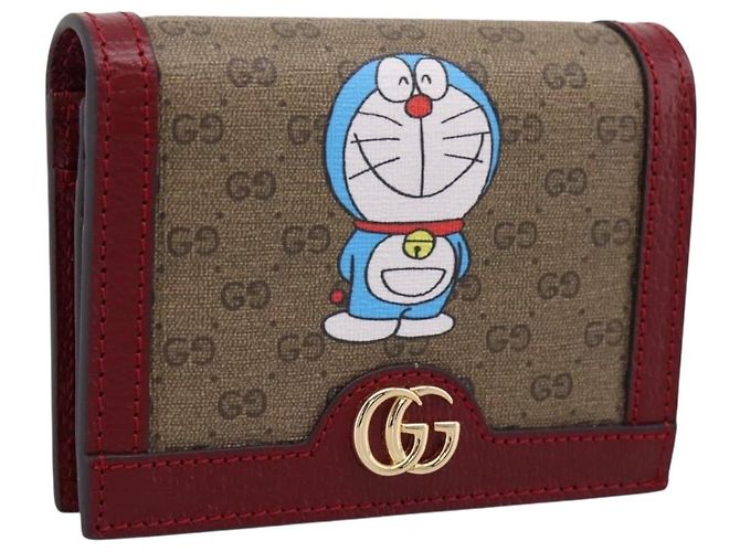 Cartera compacta GUCCI Micro GG Supreme Doraemon PVC Beige 647788 Auth 201012M Dorado