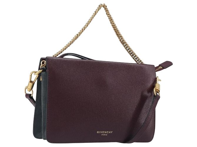 Sac à épaule à chaîne GIVENCHY en cuir 2 voies Rouge Vin Or Auth 197889A Doré Bordeaux