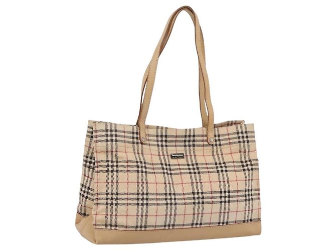 Borsa Tote Burberrys Nova Check Canvas Beige Silver Auth 202251A Argento