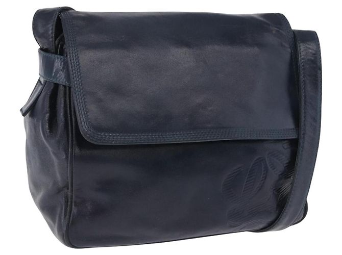 Borsa a tracolla LOEWE in pelle blu navy e tono oro Auth 202262